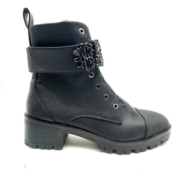 NEW - KARL LAGERFELD PARIS women's Pippa Jeweled Strap Leather Lug Sole - SIZE 9 - Picture 3 of 13